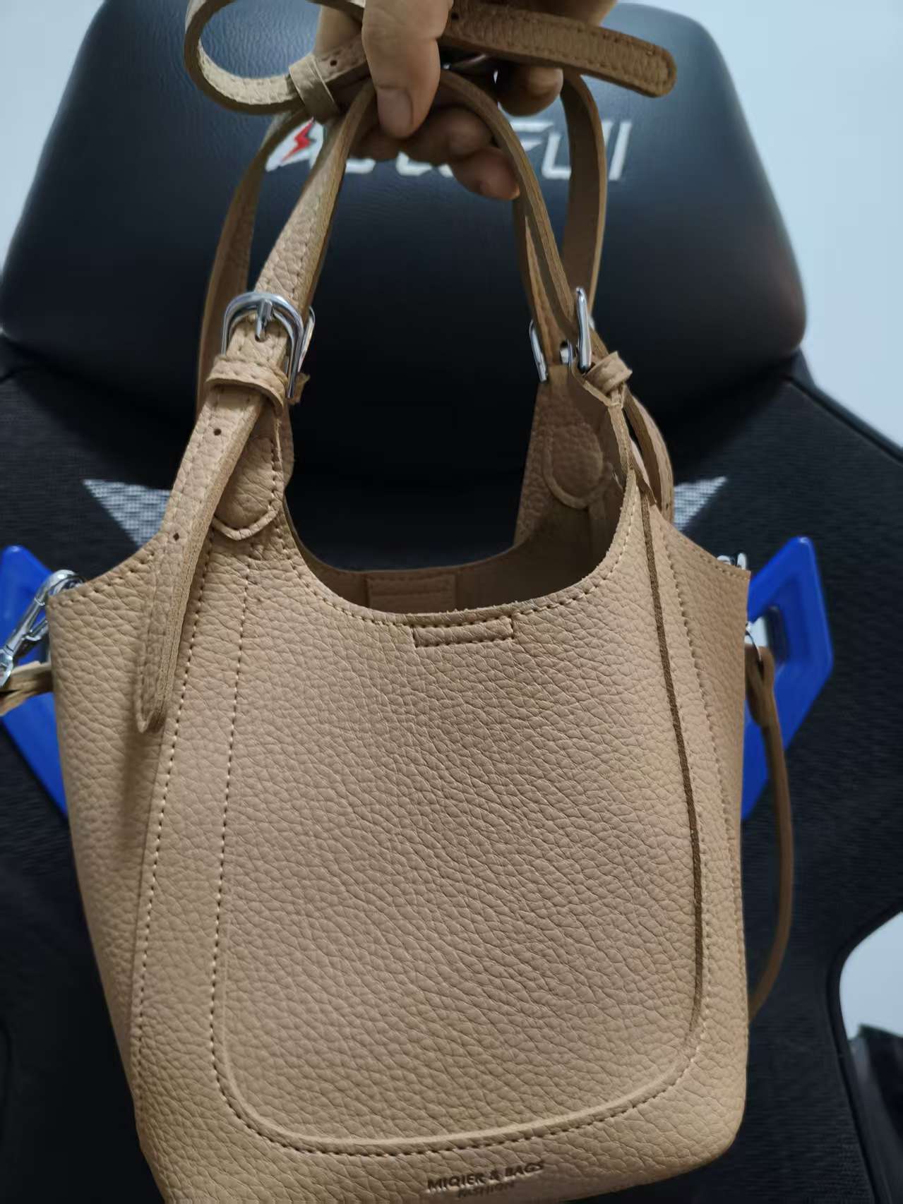 Genuine Leather Bucket Bag Women Pebble Grain Handbag Multi‑way Shoulder Crossbody Bag