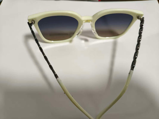 Polarized Anti Blue Light Sunglasses Women Cream Frame Chain Decor HD Outdoor Shades